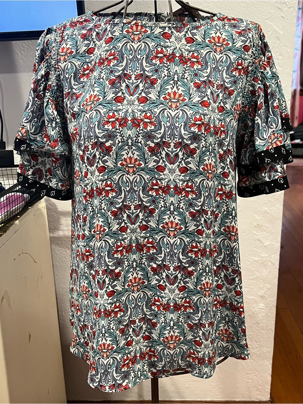 LOFT Floral Midi Dress in Red & Teal